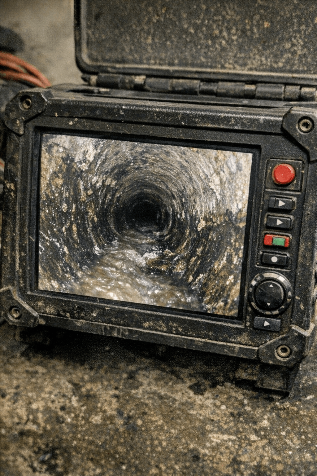 Monitor zeigt das Innere einer Abwasserleitung scharf an
